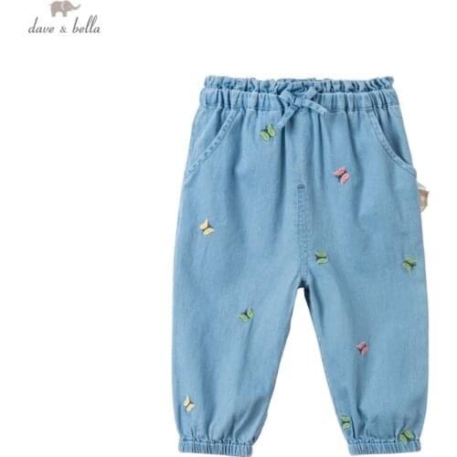 DBZ16454-2 dave bella spring baby girls fashion bow cartoon pants children full length kids pants infant toddler trousers