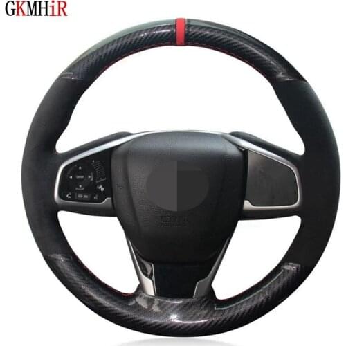 DIY Black Carbon Fiber Suede Red Marker Car Steering Wheel Cover For Honda Civic Civic 10 2016-2019 CRV CR-V 2017-2019 Clarity