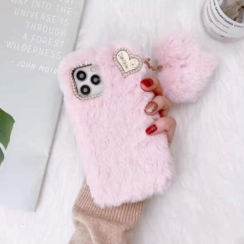 For Samsung Galaxy A10S A20S A30 A40 A50 A70 A51 A71 A21S A31 A11 Luxury Love Diamond Lens Warm Furry Heart Pompom Phone Case