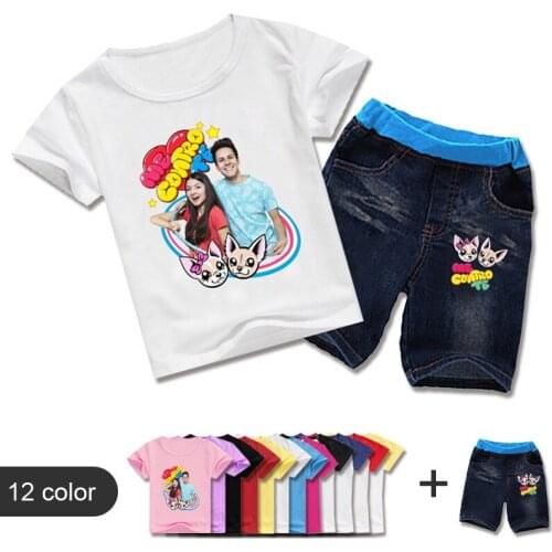 Baby Boys Summer Cartoon Me Contro Te Clothes Children Clothing Set Boy Girls Short Sleeve TShirts+Jeans Cool Denim Shorts Suit