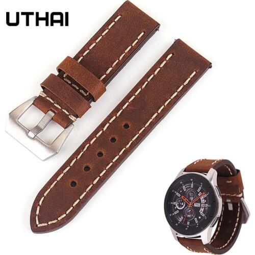 Leather Retro Crazy Horse Strap Hand-Drawn 20mm 22mm 24mm Smart Watch For Samsung Gear S2/3 Moto 42 46mm Bracelet Watch UTHAI