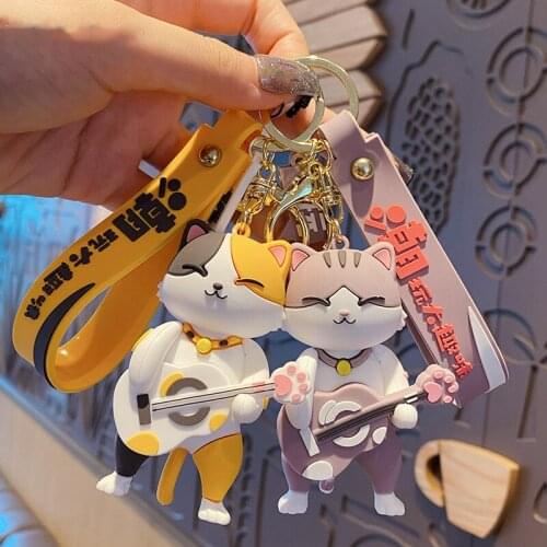 Creative Rock Music Cat Keychain Cartoon Tide Play Guitar Standing Cat Animal Keychain Female Bag Pendant Fashion Keychain Gift