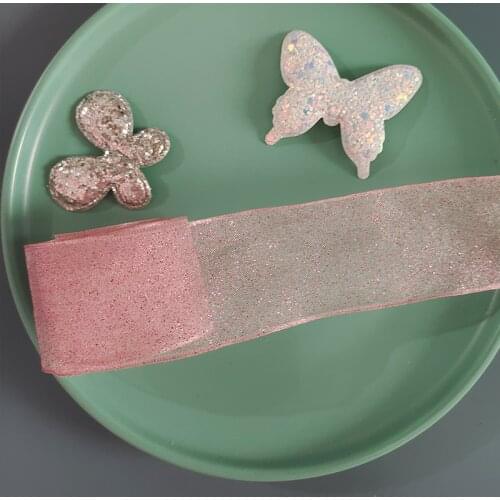 5Yards 38MM Wire Edge Pink Dot Sequins Flash Lmitation Hemp Ribbons DIY Sewing Handmade Craft Materials Clothes Home Decoration