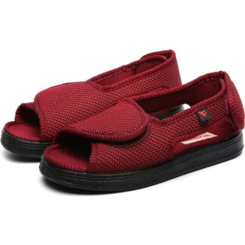 HOOK Summer Comfortable Velco Diabetes Shoes Foot Fat Thumb Instep Height Swelling Code Middle-Aged And Elderly Cloth Sandals