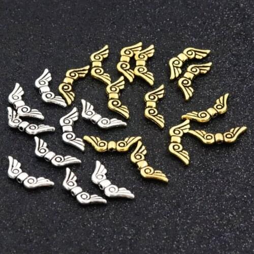 50pcs Mixed Color Gold Wings Metal Spacers Beads For Jewelry Finding Handmade Jewelry Beads DIY Accessories Width 21MM Hole 1mm
