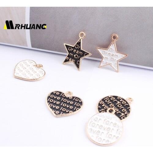 MRHUANG MRHUANG Oil Drop Charms 10pcs/lot Word Love Star Heart Round Metal Enamel Charms Trendy Pendant DIY Bracelet