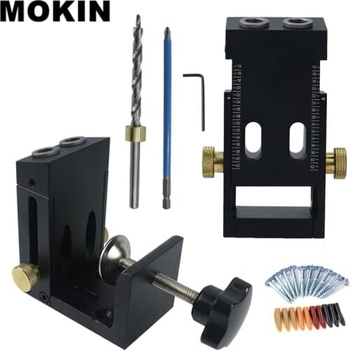 Portable Pocket Hole Jig Kit Inclined Hole Doweling Jig 15 Degree Angle Hole Puncher Household Cabinet Furniture Carpentry Tools