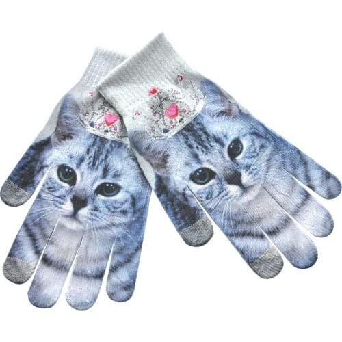 New 1 Pair Winter Warm Color Printed Touch Screen Full Finger Knitted Unisex Gloves Guantes Female Crochet Luvas Thicken