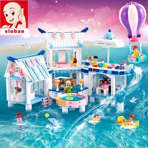 New 938PCS Child Toy SLuban M38-B0929 Ocean View Swimming Villa Building style Blocks Minifigure Bricks Christmas Toys for Kids