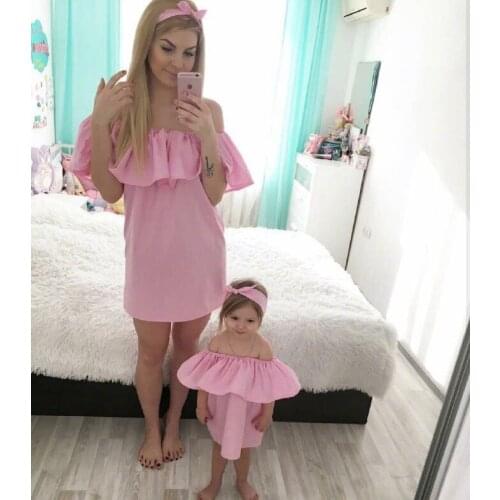 2020 Solid color one-line neck ruffled parent-child outfit girl dress sexy clothing dresses women Mom and girl clothes Q0803