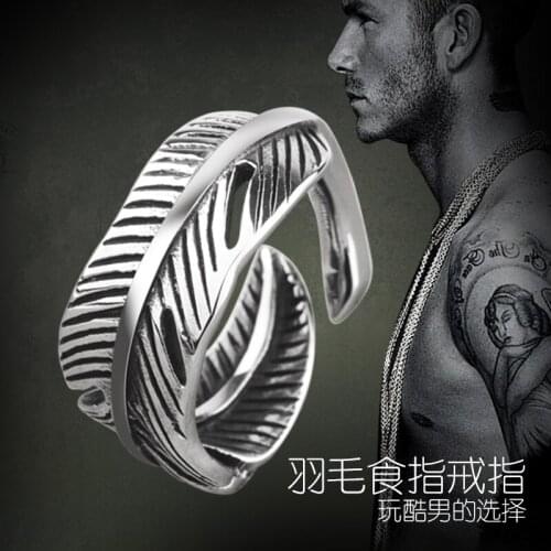 Punk feather index open ring for unisex rock and roll fashion man jewelry