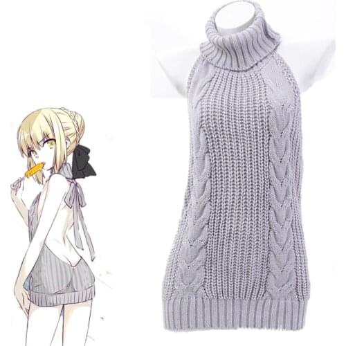 AniLV Japanese Anime Fate Saber Alter Arturia Pendrag Halter Sweater Dress Swimsuit Costume Swimwear Uniform Pool Party Cosplay