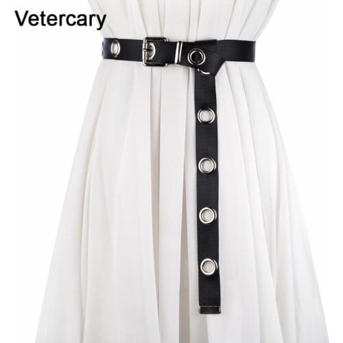 High Quality New Silver Metal Round Hole Belts For Women Punk Black Long Personality Canvas Belt Lady Bar Party Decorate Fabric