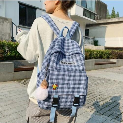 Escolar Backpack Women Plaid Pattern Waterproof Nylon Bagpack School Bag for Teenage Girls Preppy Style Student Book Mochilas