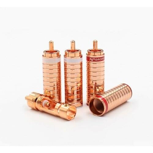 4 pcs Gaofei GF-RED03R Red Copper Plated RCA Phono Audio Plug Connector 9mm Cabl