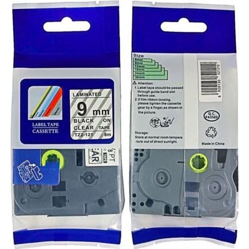 Compatible brother P touch tape tze121 TZ-121 black on clear TZe 121 laminated label tapes