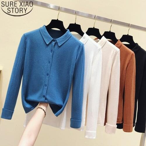 POLO Collar Sweater Cardigan Women Loose Spring Autumn Knitted Fashion 5 Colors Long Sleeve Single Breasted Coat Sweater 11181
