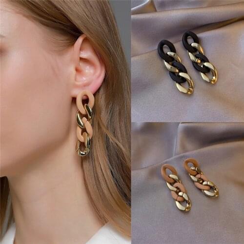 Punk Style Unique Big Chain Tassel Earrings for Women Black Coffee Color Female Nightclub Long Earings Fashion Jewelry Bijoux