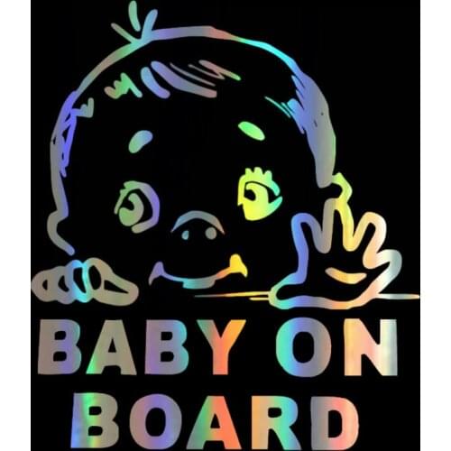13.1*15.2cm Car Sticker Baby On Board Funny Car Decal Reflective Laser 3D Car Stickers Vinyl Safety Sign Styling Black Silver