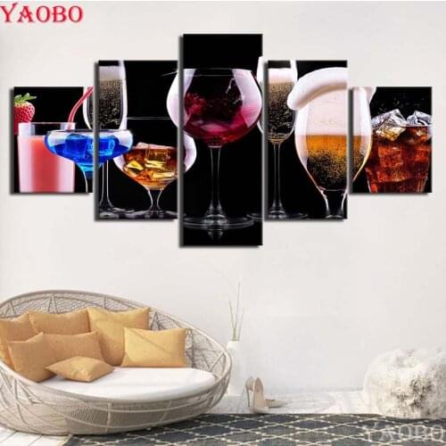 5 pcs Diamond Painting Color Wine Glasses Cocktail,Stitch Cross,Full,Diamond Embroidery Drinks,Diamond Mosaic,Needlework,Crafts
