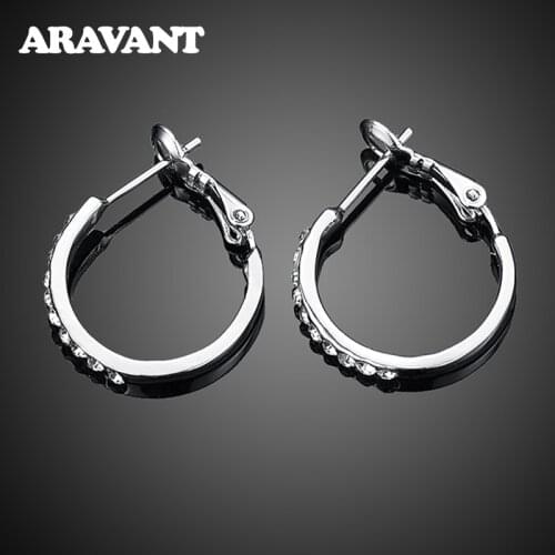 925 Silver 20MM Hoop Earring For Women Round Circle Zircon Earrings Jewelry Gift
