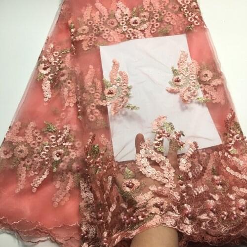 African Beaded Lace Fabric 2021 High Quality Lace Material Wine French Lace Fabric Nigerian Tulle Mesh Lace Fabrics M2989