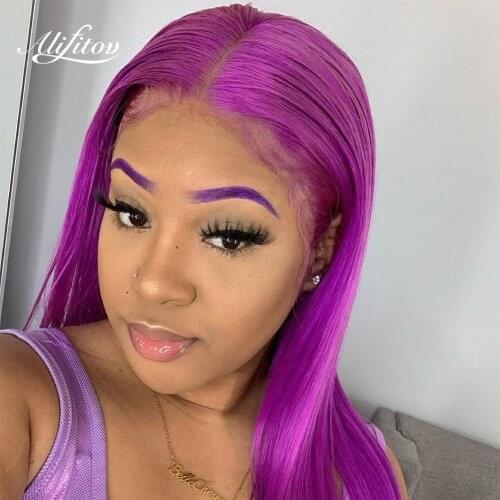 ALIFITOV Purple Lace Front Wig Pre Plucked Silky Straight Wig Remy Hair Human Hair Wigs For Women 150