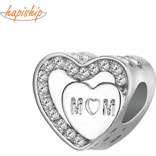 Hapiship 2020 Original Daisy Fashion Sweet Romantic Heart Mom CZ Charm Beads Fit Charm Bracelet Female DIY Jewelry Making CZ009