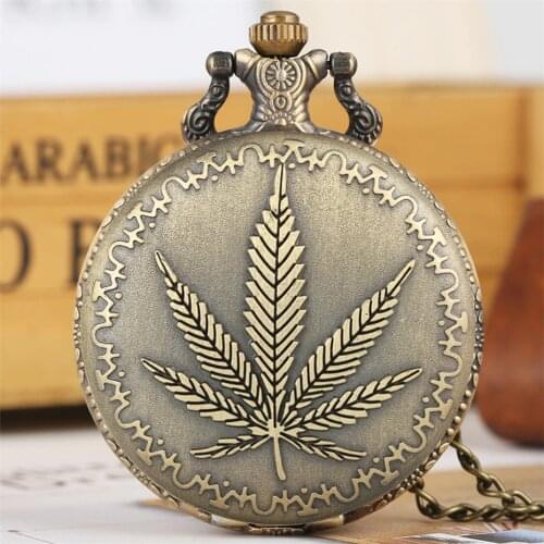 Antique Bronze Leaf Display Full Hunter Pendant Quartz Pocket Watch Classic Arabic Numerals Vintage Clock Gifts Men Women reloj