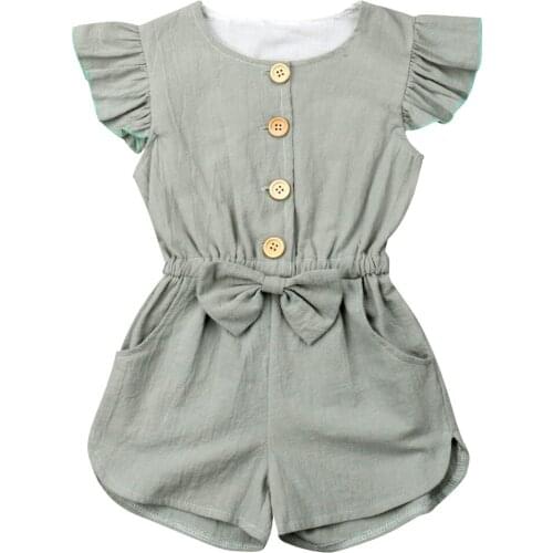 1-6Years Toddler Kids Baby Girl Button Sleeveless Ruffle Playsuit Jumpsuit Outfits Clothes