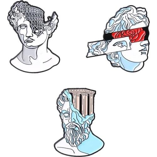 Human Head Ancient Building Sculpture Enamel Pins Creative Art Sculpture Series Brooch Lapel Badge Bag Cartoon Jewelry
