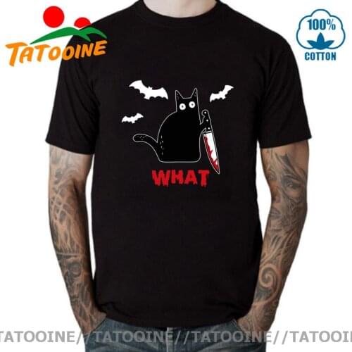 Tatooine Black Cat What Tshirt Murderous Cat Knife men Funny T Shirt Short Sleeve Halloween Tops Tee Camisetas Verano Mujer 2020