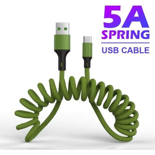 NOHON 5A USB C Cable Fast Charge Spring Cables for iPhone Type C Cable Micro Data Cord for Huawei Xiaomi 1.5m Charging Cable