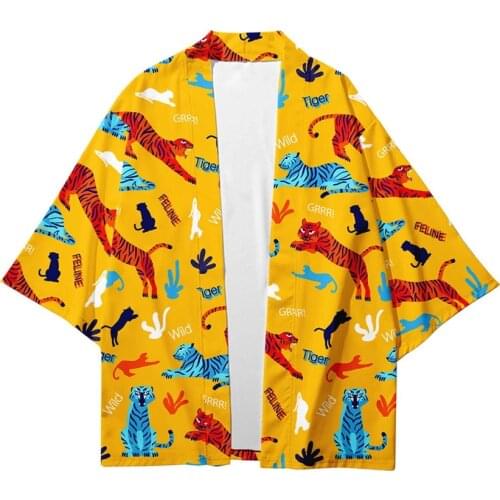 Cartoon Tiger 3D Printing Japanese Style Fashion Kimono Men Women Cardigan Blouse Haori Obi Casual Kimono Shirt Asian Clothes