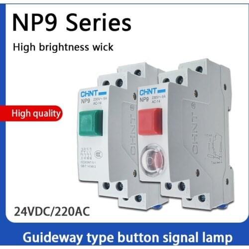 CHINT NP9 push button card DIN rail button switch reset with moving Signal light LED 220V 2NO 2NC Pushbutton Switch 24V