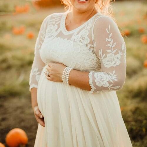 Lace Maternity Maxi Gowns Dresses for Photo Shoot Long Sleeve Ruffle Pregnant Women Baby Shower Pregnancy Dress Photography