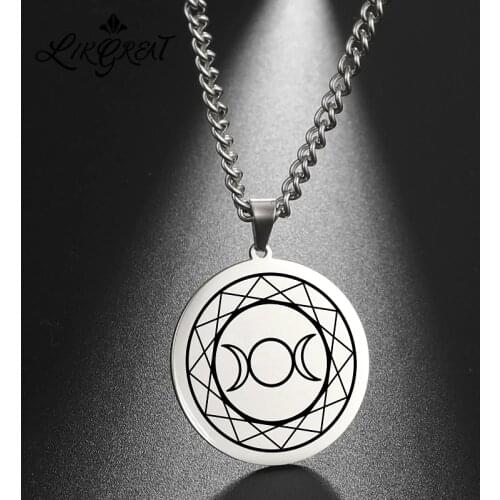 LIKGREAT Viking Triple Moon Goddess Diana Talisman Amulet Pendant Necklaces Engraving Wicca Witchcraft Stainless Steel Jewelry