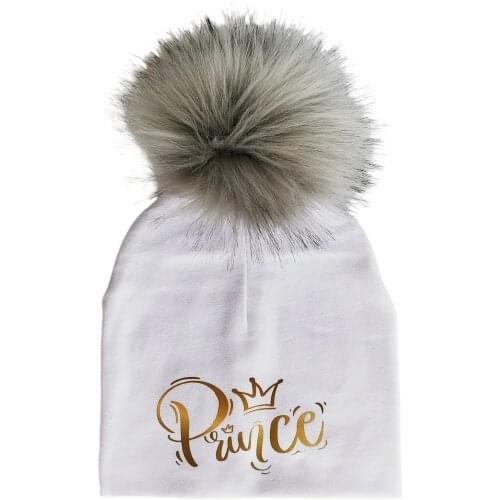 Newborn fashion golden prince princess letter crown toddlers infant bonnet baby pompom hat for boys hat cap for kids beanie