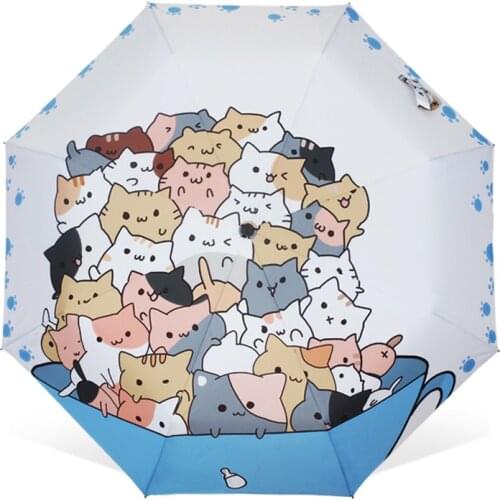 Fashion Art Illustration Cartoon Cats Umbrellas Rain Sun Umbrella 3 Folding Thickening 8 Rib Creative Sunshade Women Umbrellas