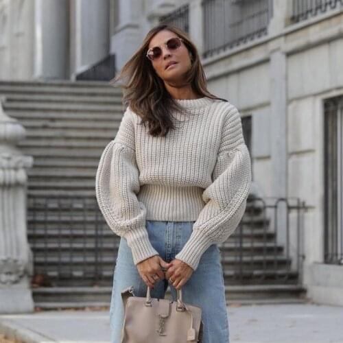 Ardm Fashion свитера женские 2020 Elegant Slim Lantern Sleeve Woman Sweaters Cropped Chic Top Vintage Winter Pullover Pull Femme