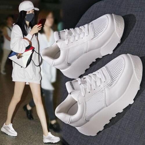 2021 spring and summer new leather thick-soled hollow casual shoes single shoes platform shoes low-top breathable womens shoes