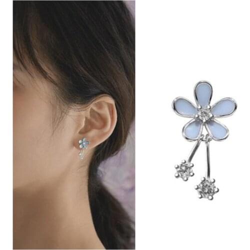 New Arrival Princess S925 Earrings Women Jewelry Fresh Crystal Blue Flower Drop Earring Girl Silver Accessories Student Earring