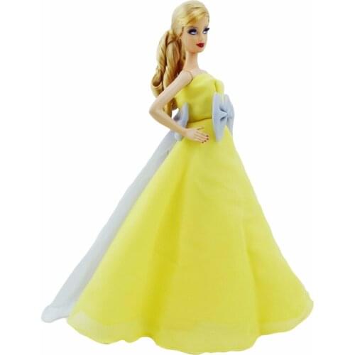 Handmade DIY Doll Dress Wedding Dinner Party Gown Princess Costume With Bow Trailing Bowknot Clothes for Barbie Doll Accessories