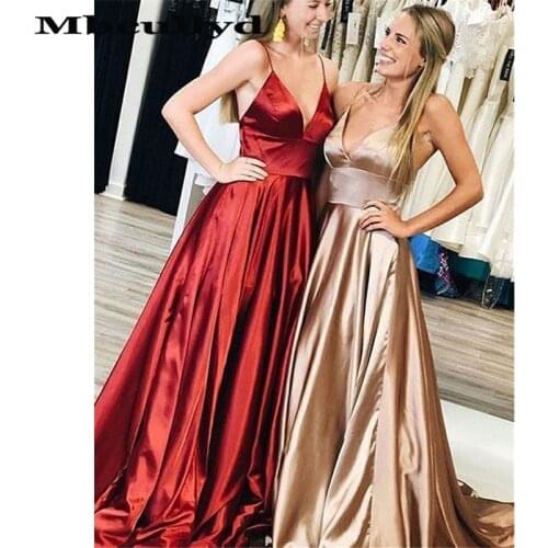 Mbcully Red A Line Prom Dresses 2020 With Spaghetti Strap Long Formal Evening Dress Party For Women vestidos de fiesta de noche