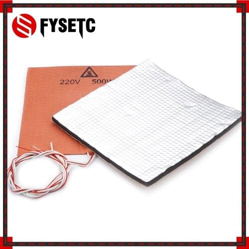 220V 500W Silicone Heater Pad Mat 200X200mm + Foil Self-adhesive Heat Insulation Cotton 200*200*10mm For Cube Prusa i3