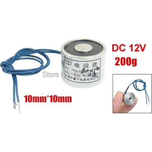 0.39" 2/5" 10mm x 10mm 200g 0.44LB 2N Sucking Sucked Disc Solenoid Lift Holding Electric Lifting Magnet Electromagnet 12V DC