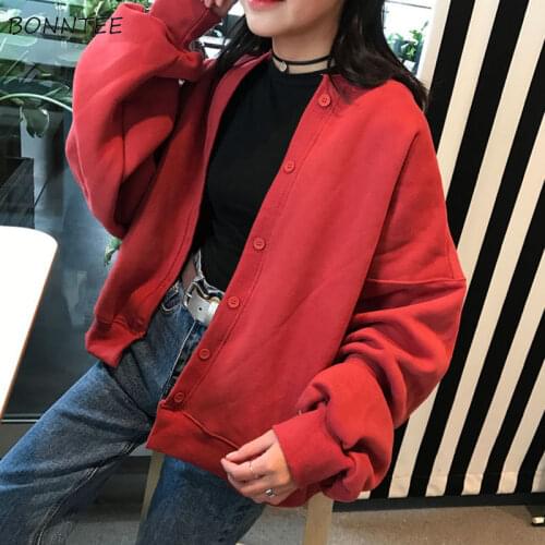 Sweatshirts Women Stylish Leisure Lantern Sleeve O-Neck Korean Version Minimalist Female Hoodies Zip-up Solid Plus Velvet Autumn