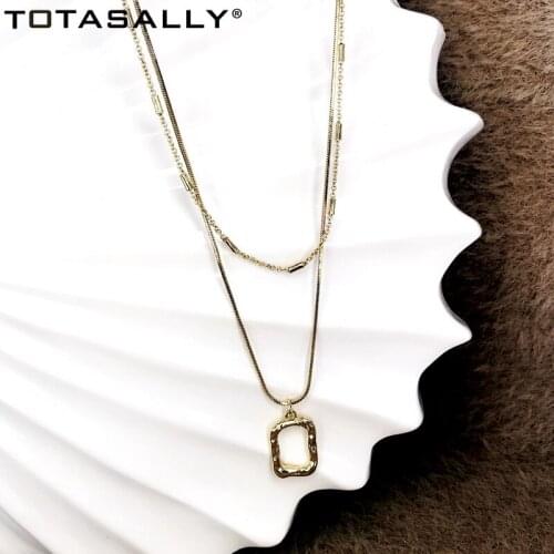 TOTASALLY 2021 Trendy Double Chains Geometric Hollow Pendants Necklaces Womens Golden Chain Necklace Jewelry Anniversary Gift