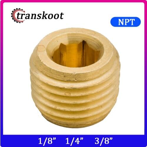 Transkoot 5pcs Brass Hose Fitting Brass Copper Countersunk Hex Sock Plug with NPT Thread 1/8" 1/4" 3/8"