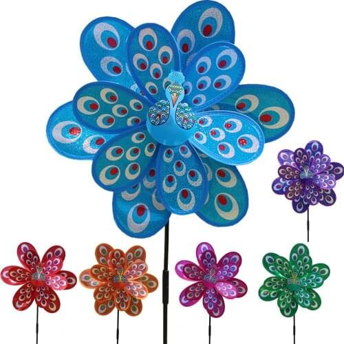 2021 Hot Sale Sequin Windmill Toy Beautiful DIY Double Layers Kids Peacock Wind Spinner for Outdoor Nice Gift for 3-6T